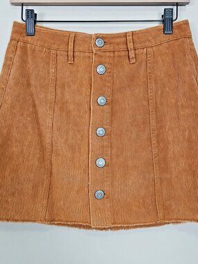 Aero High Rise Button Front Corduroy Skirt Women 2 Boho Retro Indie Streetwear